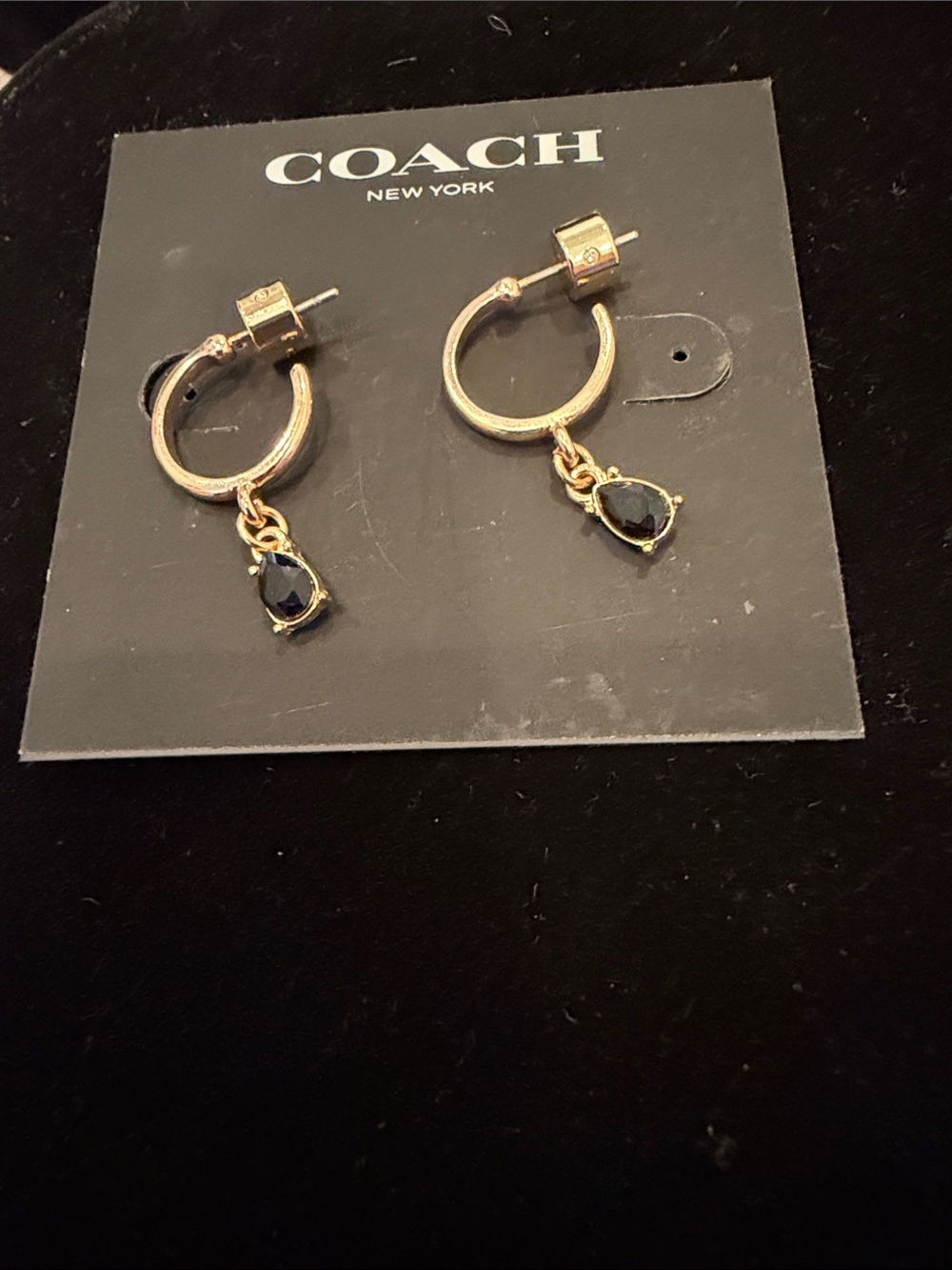 Coach Gold Hoop Earrings with Black Teardrop Stones
